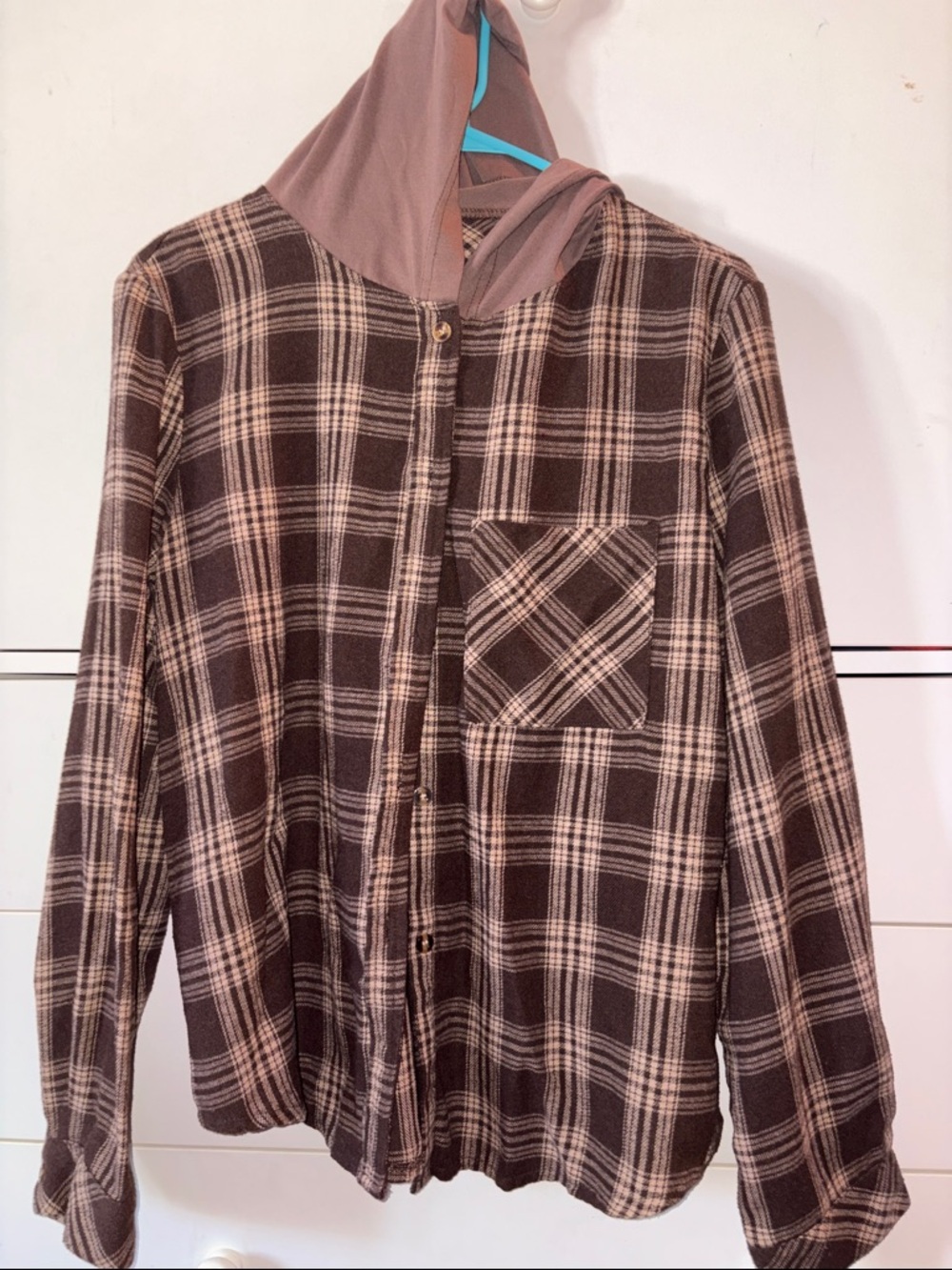 Brown and Cream Plaid Button-Up Shirt